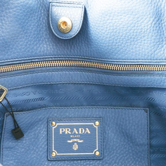 Prada Blue Vitello Daino Calfskin Leather Large Side Zip Convertible Tote - Picture 9 of 9